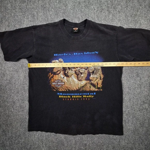 Harley Davidson T Shirt Mens XL Black 1995 Sturgis Black Hills Rally Vintage Tee - Picture 16 of 16